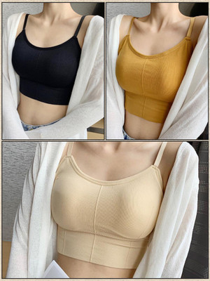 MAHEK CREATIVE Women T-Shirt Lightly Padded Bra(Black, Yellow, Beige)