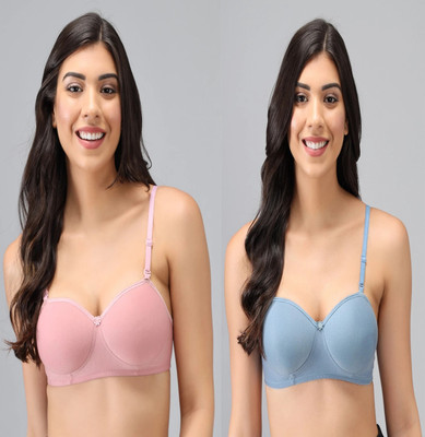 Pearlw Women Push-up Lightly Padded Bra(Blue, Pink)
