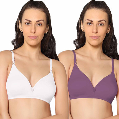 Eden Women T-Shirt Non Padded Bra(White, Purple)