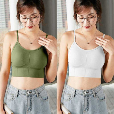 zoxen Women Cami Bra Lightly Padded Bra(Green, White)
