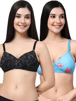Erican ERPAD Women T-Shirt Lightly Padded Bra(Black, Blue)