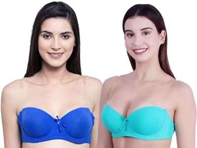 HouseOfCommon Women Balconette Lightly Padded Bra(Blue, Light Green)