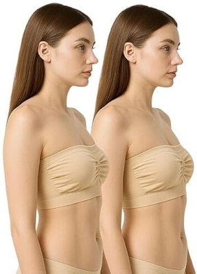Taabar Strapless Tube Bra for Women Beige colour pack of 2 Women Bralette Non Padded Bra(Beige)