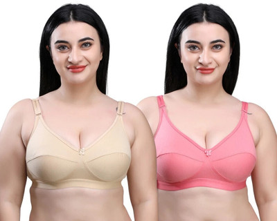 SKDREAMS SKDREAMS Multicolor Cotton Blend Non Padded Women's Set of 2 Full Coverage Bra Women Everyday Non Padded Bra(Beige, Pink)