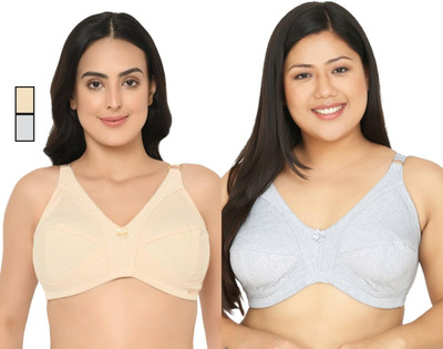 Curvy Love Women Full Coverage Non Padded Non Wired Bra with Adjustable Straps | Pack of 2 Women Everyday Non Padded Bra(Beige, Grey)