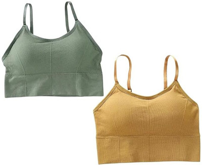 Tood Fashion Women And Girls Adjustable Strap Cotton Blend Women Sports Lightly Padded Bra(Green, Yellow)