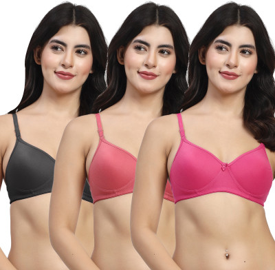 LILY mfruomalg Women T-Shirt Lightly Padded Bra(Pink, Maroon, Black)