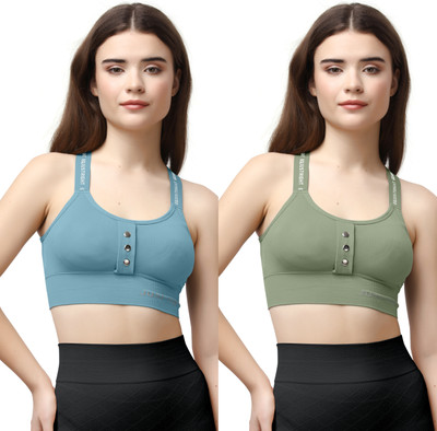 NAGARVEL CREATION cross-blue-d grey-02-32 Women Everyday Lightly Padded Bra(Blue)