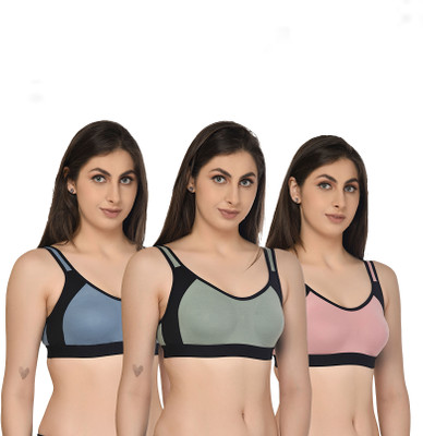 ASHMIRAS Pack of 3 Women Sports Non Padded Bra(Pink, Blue, Green)