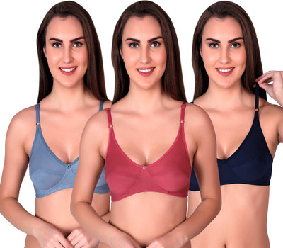 CURVZEX disha Women Everyday Non Padded Bra(Pink, Dark Blue, Light Blue)