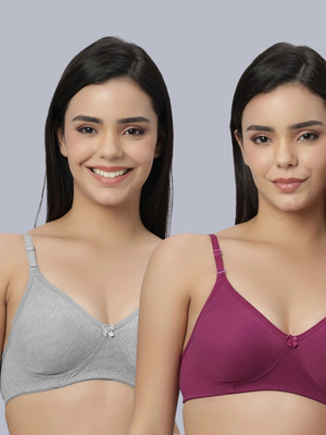 Eden EDEN101GREYWINE Women T-Shirt Non Padded Bra(Grey, Purple)