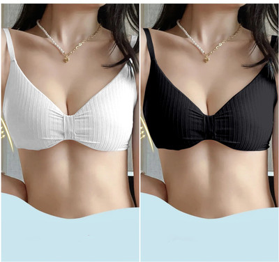 Comfy Secret 3337/wht/blk-32 Women Everyday Lightly Padded Bra(Black, White)