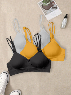 NAGARVEL CREATION 2/309-GRY/YLLW/BLK-P03-32 Women Push-up Lightly Padded Bra(Multicolor)
