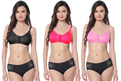 Shree Brahmani Corporation Women's Super PC Cotton Lycra Free Size Non Padded Front Hook Bra Women Everyday Non Padded Bra(Black, Pink, Beige)