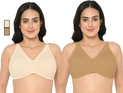 Curvy Love Women Full Coverage Non Padded Non Wired Bra with Adjustable Straps | Pack of 2 Women Everyday Non Padded Bra(Beige, Brown)