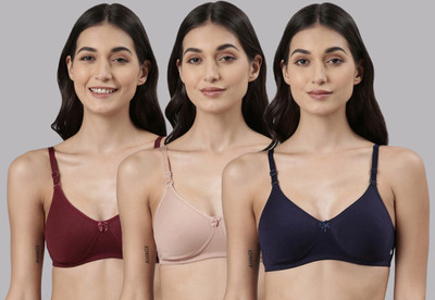 Dollar Missy Wire-Free Soft Padded T-Shirt Women T-Shirt Lightly Padded Bra(Maroon, Dark Blue, Beige)