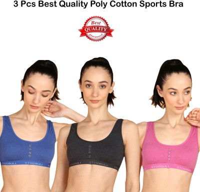 STOGBULL Sports Bra combo pack of 3 Gym Yoga Exercise Running Workout regular daily use Women Sports Non Padded Bra(Blue, Black, Pink)