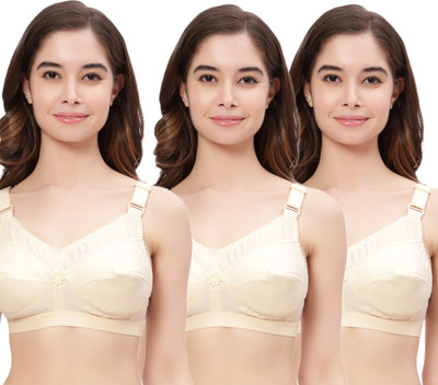 Shadydarks Cotton Non-Padded Wire Free Full-Coverage Bra, Pack of 3 Women Full Coverage Non Padded Bra(Beige)