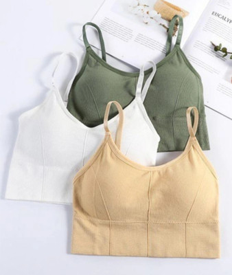 under 1000 426 Women T-Shirt Lightly Padded Bra(Green, White, Beige)
