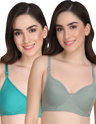 Liigne Women Full Coverage Lightly Padded Bra(Grey, Light Green)