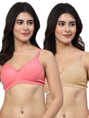 LILY Axela Moulded Double Layered Women Full Coverage Non Padded Bra(Pink, Beige)