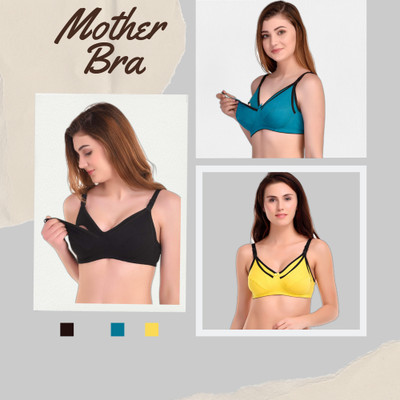 VEDANTVIKENTERPRISES Feeding Bra Non Paded Comfirtable For Women Pack Of 3 Women Maternity/Nursing Non Padded Bra(Multicolor)