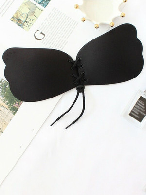 kHWAISHSTORE Women's Backless Bra Invisible Self Adhesive Silicone Padded Bras Women Stick-on Lightly Padded Bra(Black)