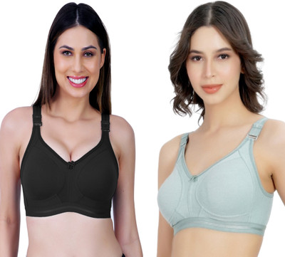 Ladyland women Cotton 4 hook bra Women T-Shirt Non Padded Bra(Black, Green)