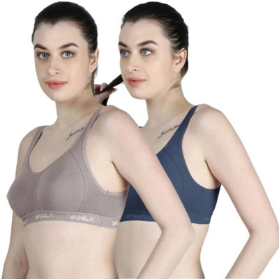 Vanila (Size 28, Pack of1) Women Sports Non Padded Bra(Beige, Blue)