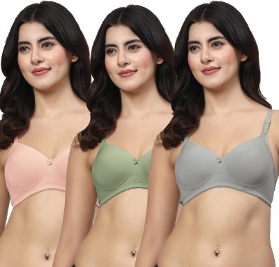 LILY Dapyklis Women T-Shirt Lightly Padded Bra(Pink, Green, Grey)