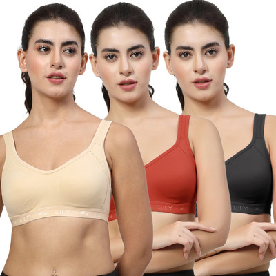 LILY Strops555 Women Sports Non Padded Bra(Beige, Red, Black)