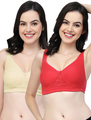 COLLEGE GIRL CG1214Mino Women Minimizer Non Padded Bra(Red, Beige)