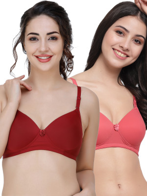 COLLEGE GIRL Hellopad ComboPO2 Women T-Shirt Lightly Padded Bra(Maroon, Red)