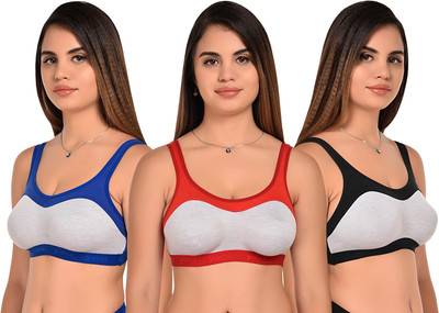 Lady One Women Sports Non Padded Bra(Black, Red, Blue)