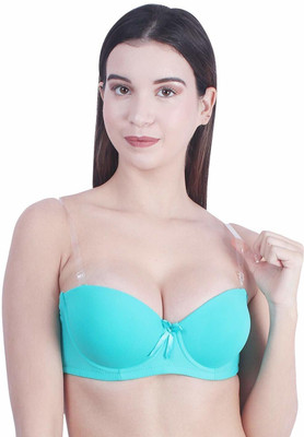 Zylum Fashion Transparent Backless Padded push-up Bra Women Push-up Heavily Padded Bra(Light Green)