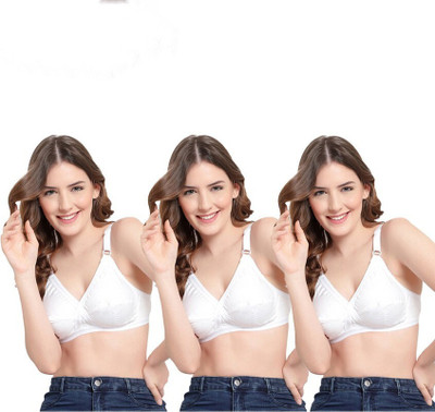 DOLINO Lifestyle Comfortable Cotton Bra for Women Everyday Bra White Pack Of 3 Women Full Coverage Non Padded Bra(White)