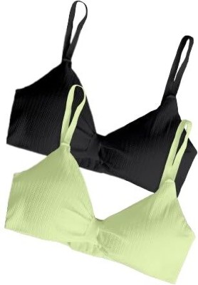 skyunion Women Sports Lightly Padded Bra(Black, Light Green)