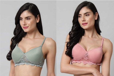 Extoes Combo pack of 2 Women Push-up Lightly Padded Bra(Green, Pink)