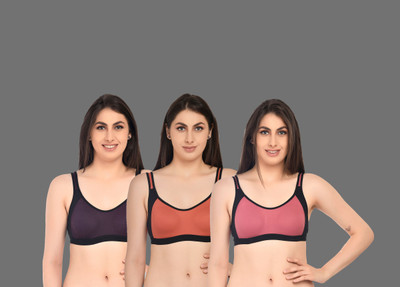 ASHMIRAS Pack of 3 Women Sports Non Padded Bra(Orange, Pink, Purple)