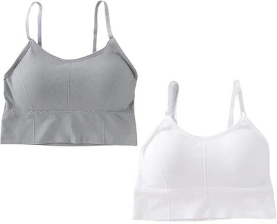 Tood Fashion Women And Girls Adjustable Strap Cotton Blend Women Sports Lightly Padded Bra(Grey, White)