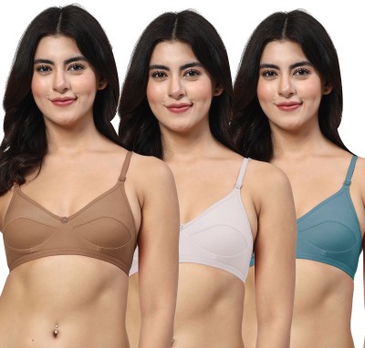 LILY anpas Women Everyday Non Padded Bra(Brown, White, Blue)