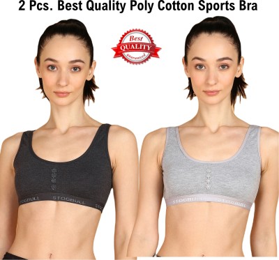 STOGBULL Best Quality Sports Bra combo pack of 2 for Womens and Girls Gym Yoga Exercise Women Sports Non Padded Bra(Black, Grey)