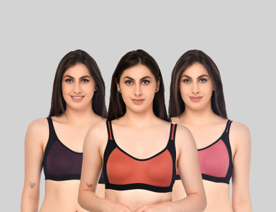 ASHMIRAS Pack of 3 Women Sports Non Padded Bra(Orange, Pink, Purple)