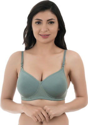 Aulevate Comfortable light green lightly padded cotton t-shirt bra 32B Women T-Shirt Lightly Padded Bra(Light Green)