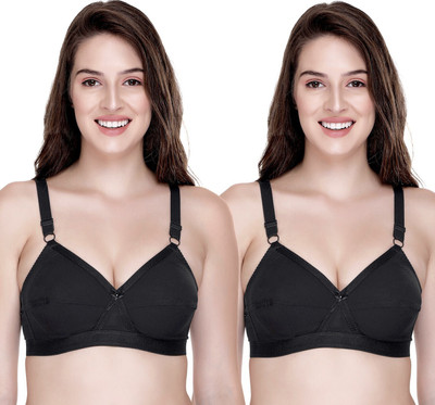 SONA Cross fit Cotton Everyday Full Cup Plus Size Cotton Bra with Side Support Women Minimizer Non Padded Bra(Black, Black)