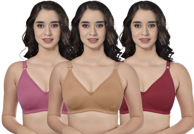 BOOMSHY Women Non Paded Bra Combo Pack of 3 (Multicolor) Women Full Coverage Non Padded Bra(Multicolor)