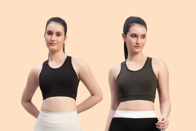 Chicaria Women Racerback Sports Bra Non Padded & Wirefree Women Sports Non Padded Bra(Black, Brown)