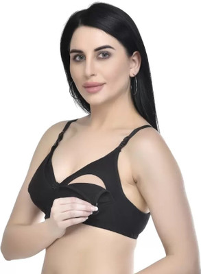 Auletics Women's Maternity / Nursing Bra - Hasslefree Breastfeeding for your baby Women Maternity/Nursing Non Padded Bra(Black)