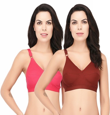 elina Women T-Shirt Non Padded Bra(Maroon, Pink)