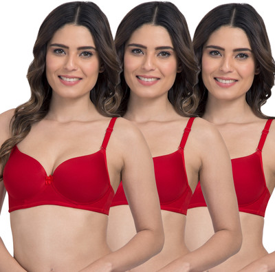 TWEENS Tweens Heavily Padded 3/4th Coverage Semi Push-Up Seamless T-Shirt Bra Women Push-up Heavily Padded Bra(Red)